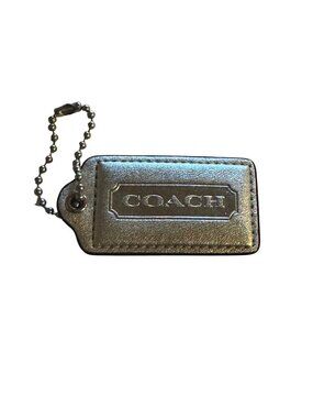 Coach Silver Metallic Leather Keychain / Bag Charm Hang Tag